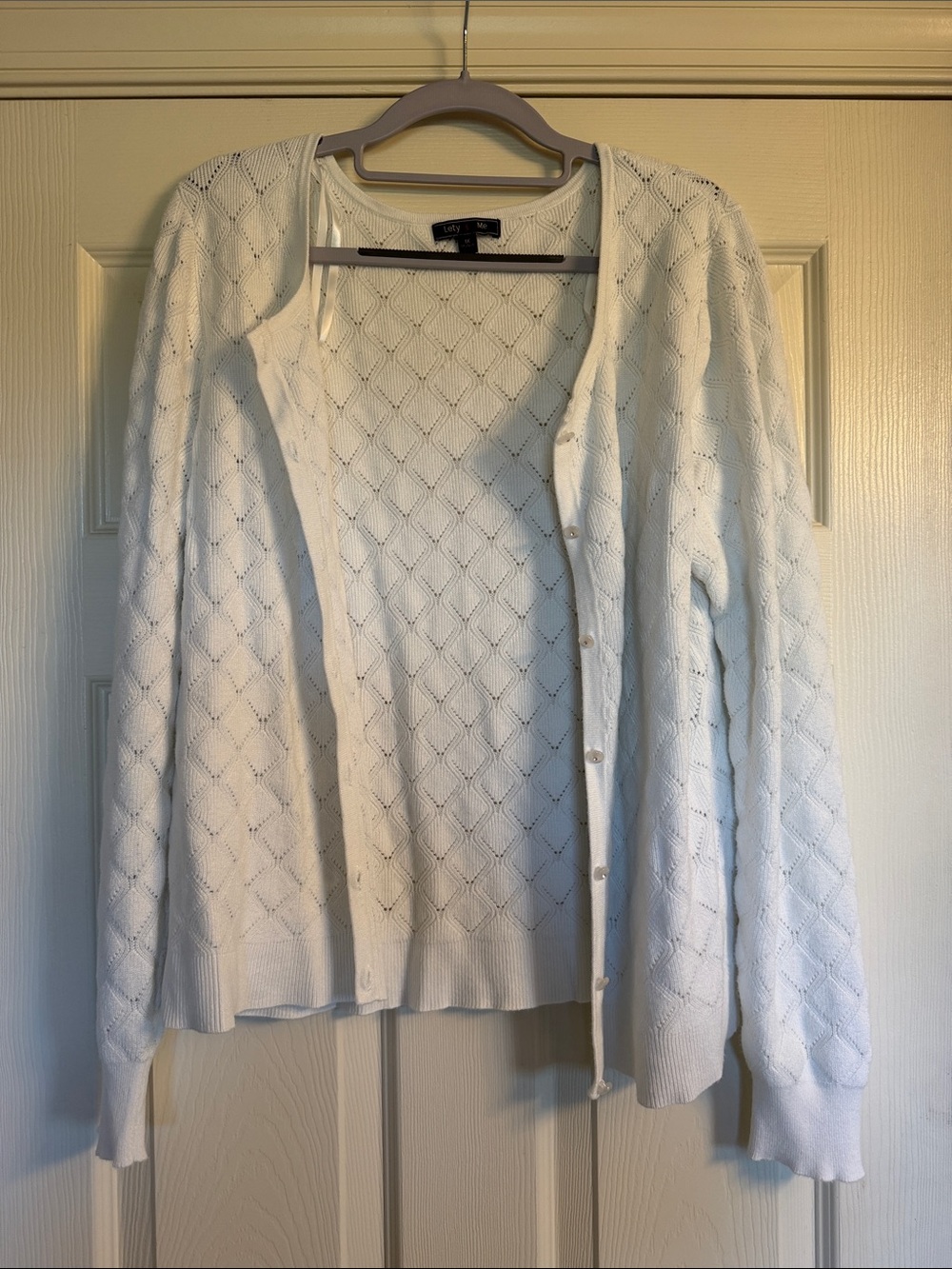 Women’s Cream Pointelle Button-Front Cardigan